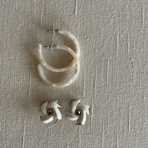 Trifari White nd Gold Clip Earrings and Acrylic Pierced Hoops